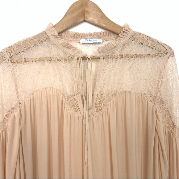 Zara Balloon Sleeve Blouse Lace Yoke - Picture 7 of 11